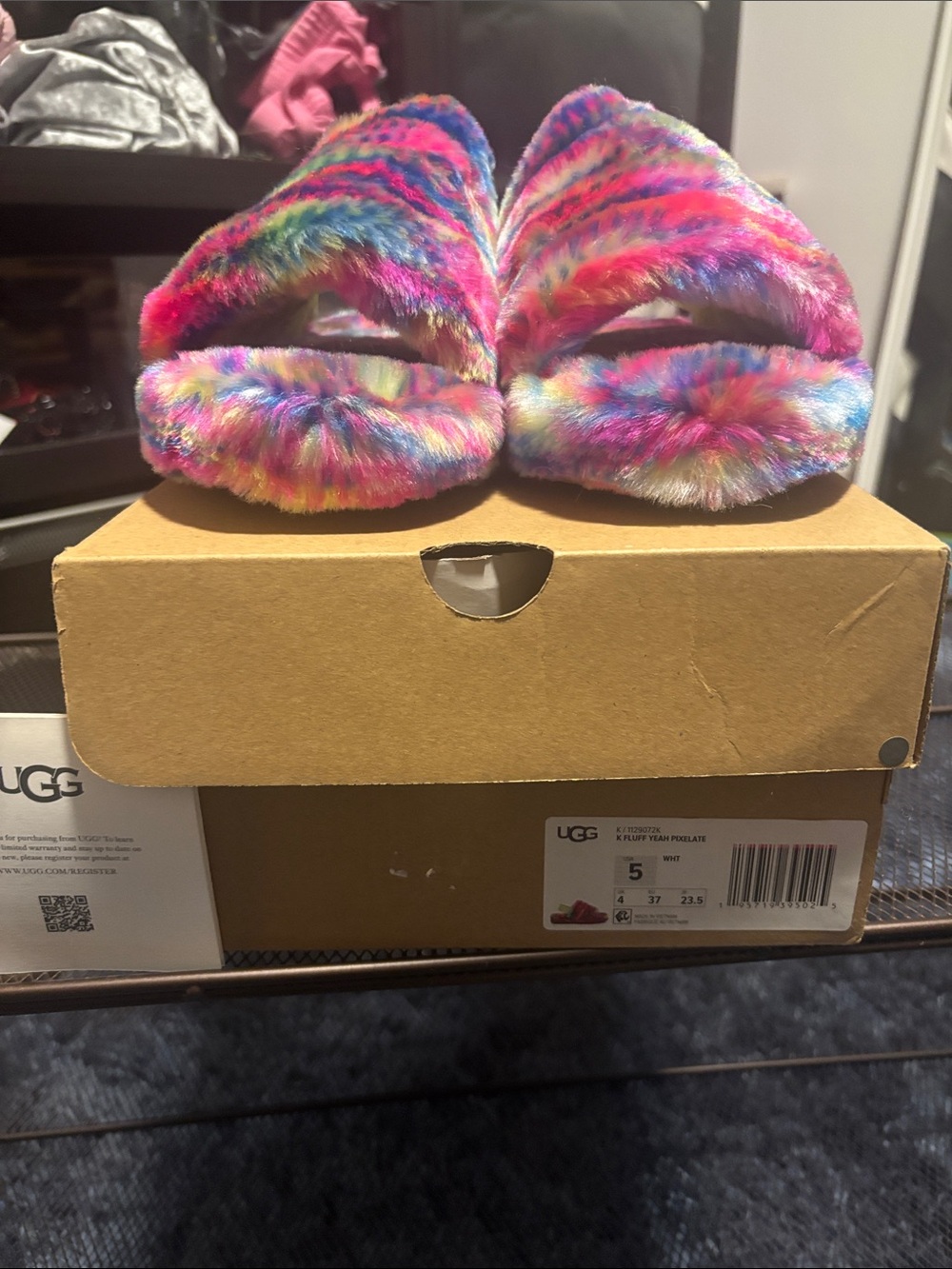 UGG Rainbow Faux-Fur Slide Sandals